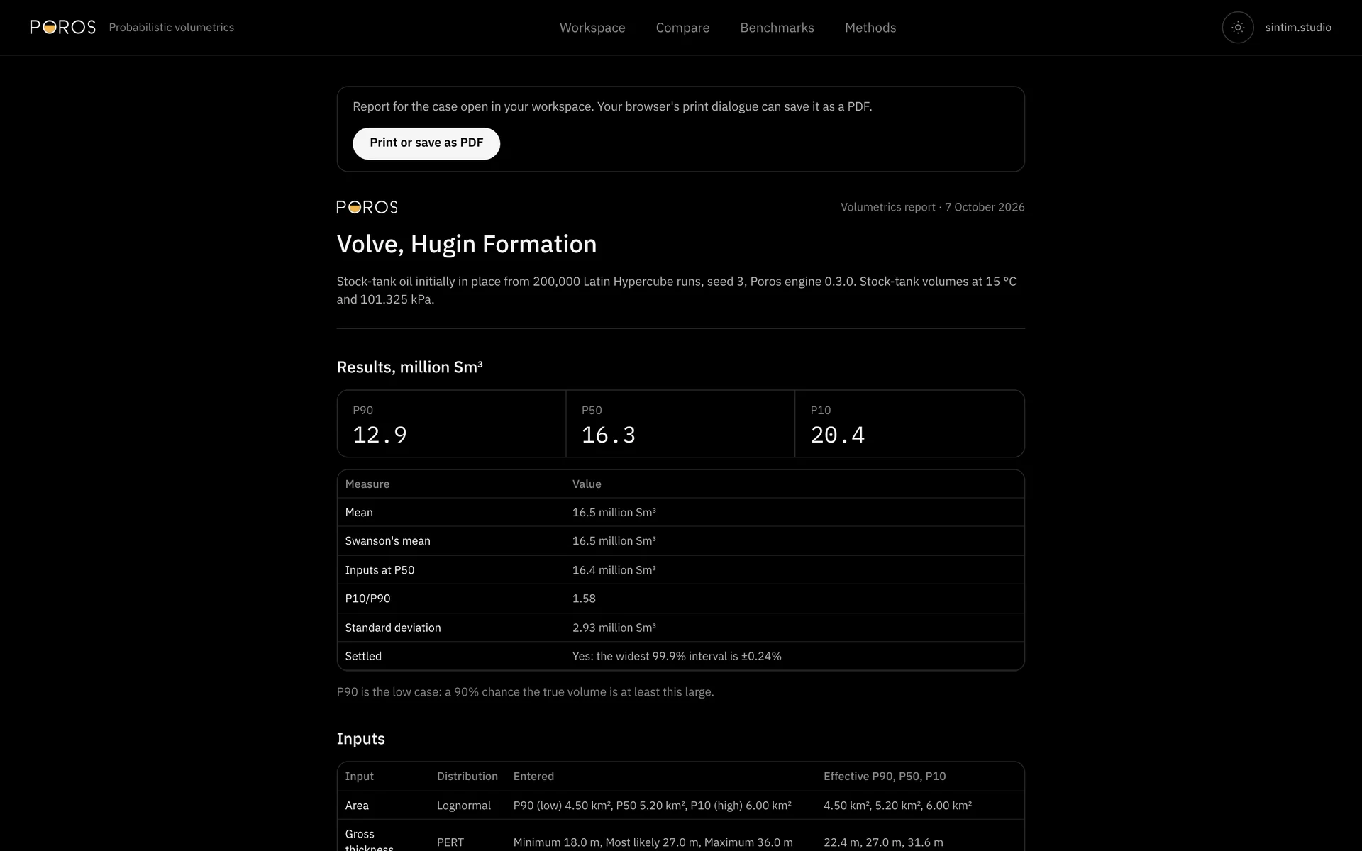 The printable report for the Volve case