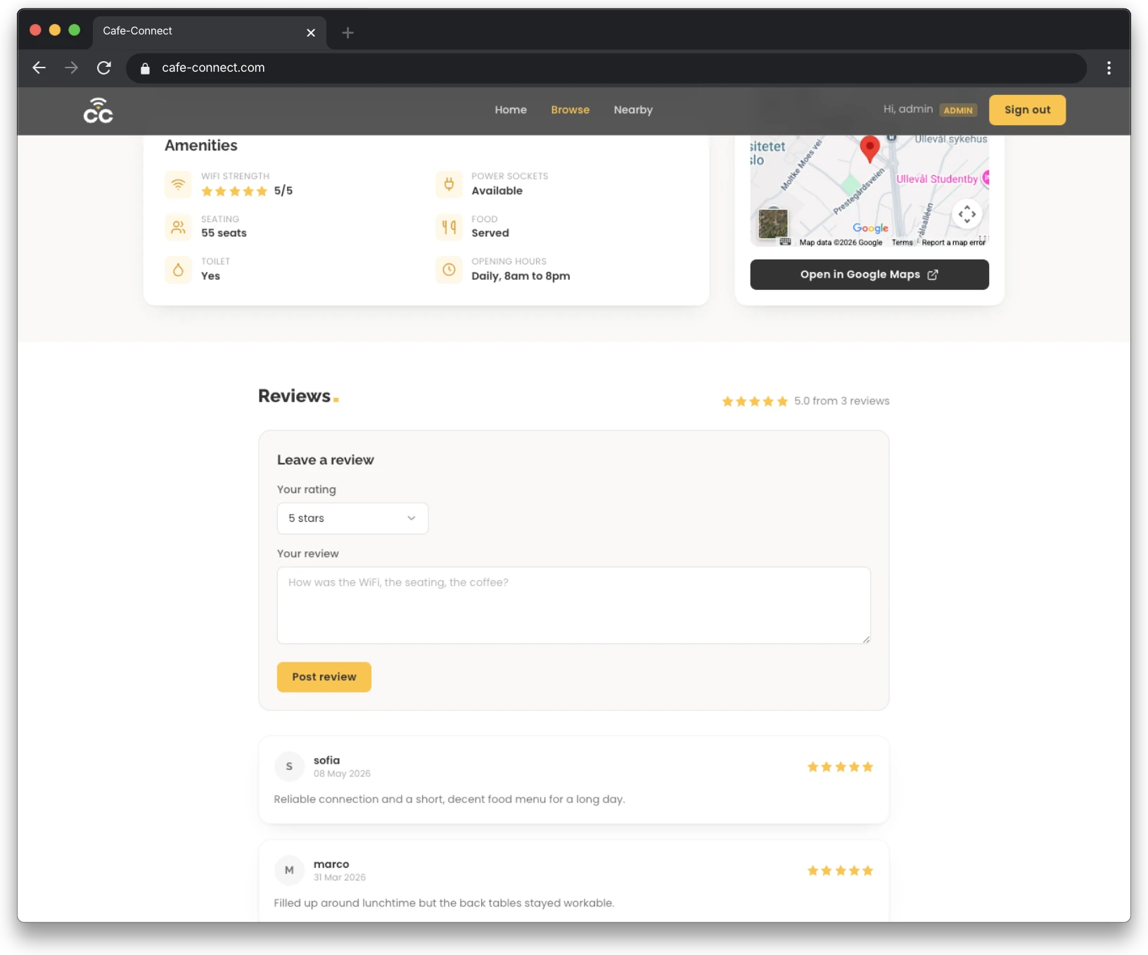Ratings and reviews with a leave-a-review form